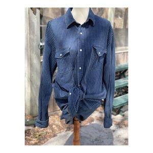 90s Stretch Denim Shirt Pearl Snap Button Stripes